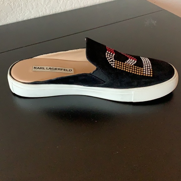 Karl Lagerfeld black suede embellished slip ons - Picture 7 of 11